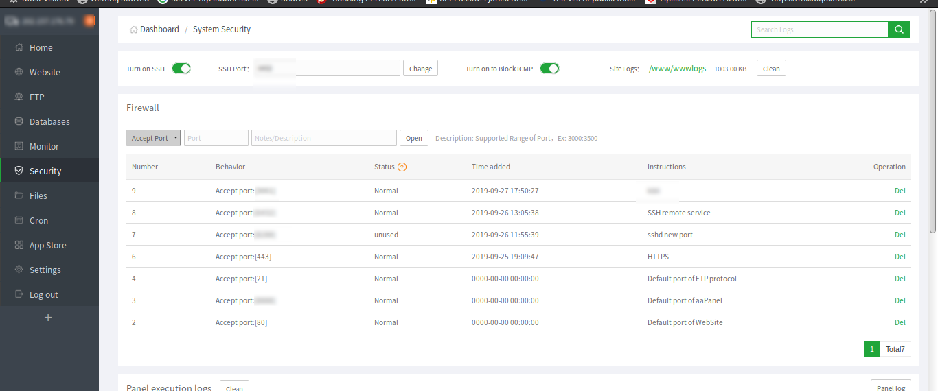Security aka firewall in aaPanel