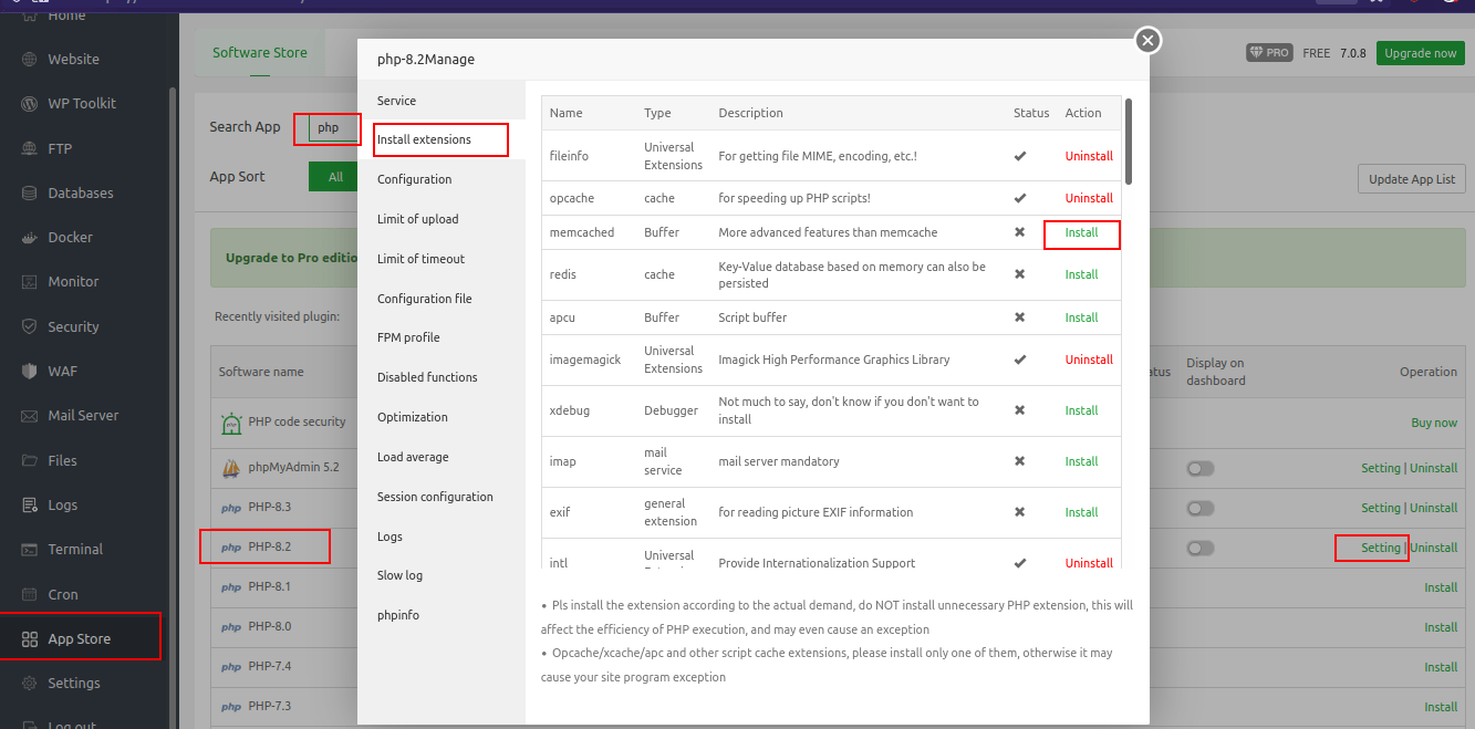 Install PHP Extensions aaPanel