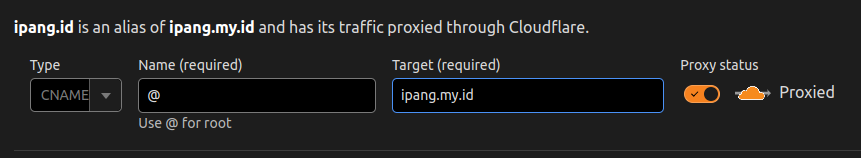 Create New CNAME/Alias ipang.id as ipang.my.id