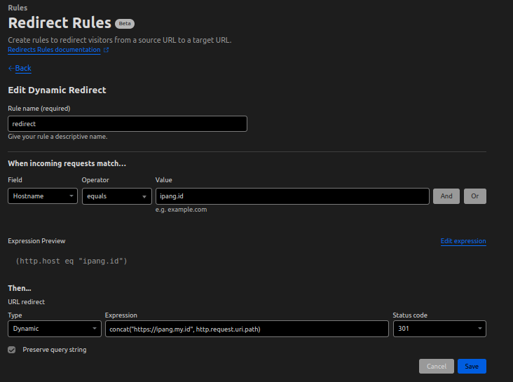 New Redirect Rules. You Can Preserve Query String, If Your App Use Query String