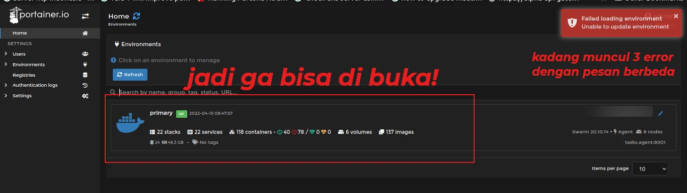 Portainer jadi Unusable