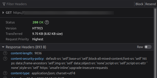 Check Headers di Firefox 105.0.1