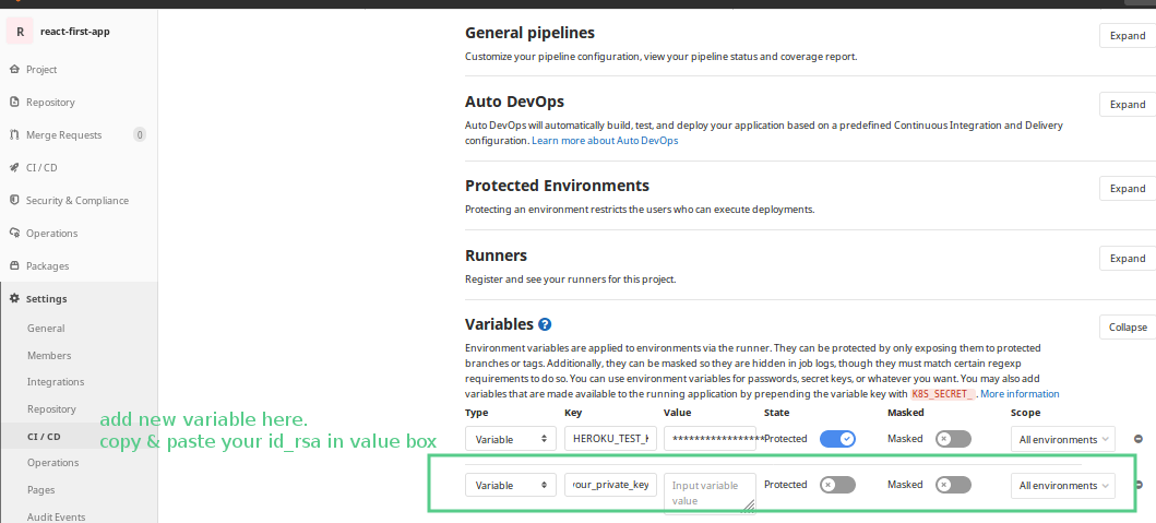 Add New Variable &amp; Copy your id_rsa
