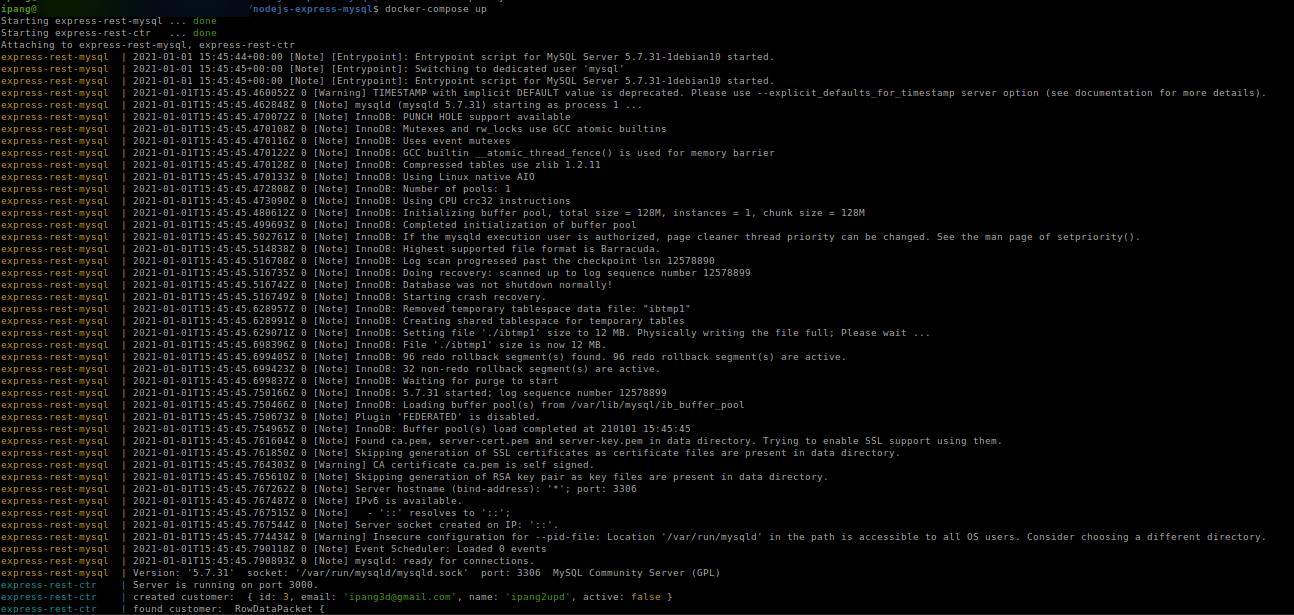 Tampilan Log Setelah docker-compose up (Bila Tidak Ada Error)