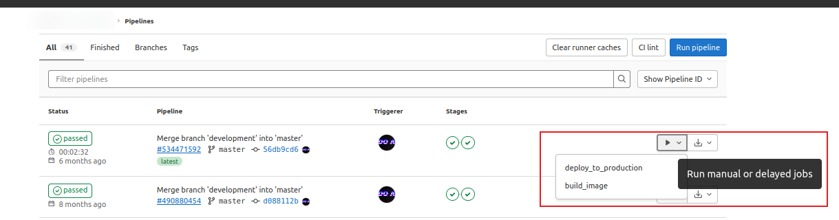 Tombol Manual Deployment