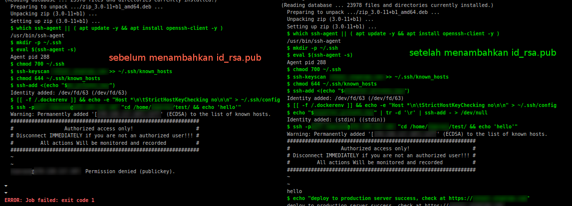 Sebelum dan Sesudah ditambahkan id_rsa.pub