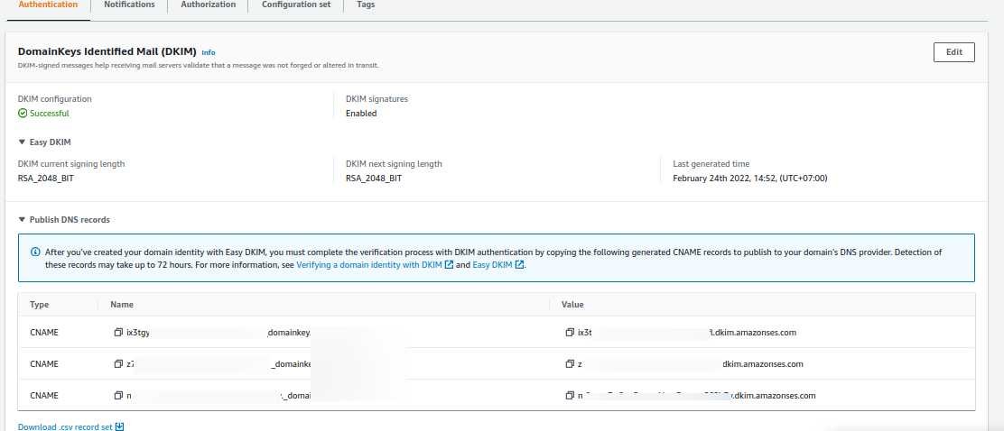 Tambahan DKIM SES di DNS anda