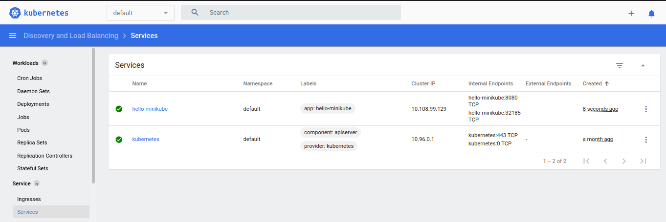 Service &lsquo;hello-minikube&rsquo; Succesfully Created