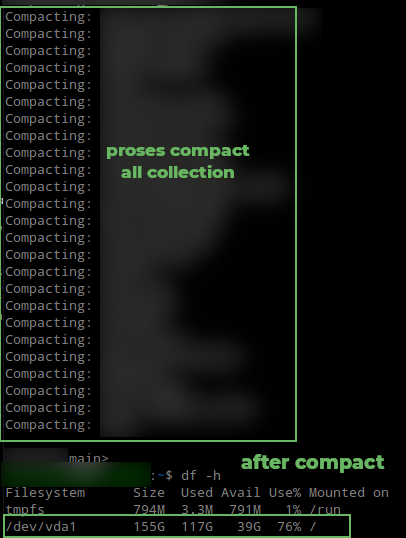 Disk Size After Run compact, it free 12GB!