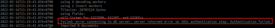 Error on SASL authentication step: Authentication failed