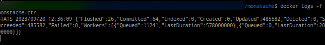 Check Logs With docker logs -f monstache-ctr
