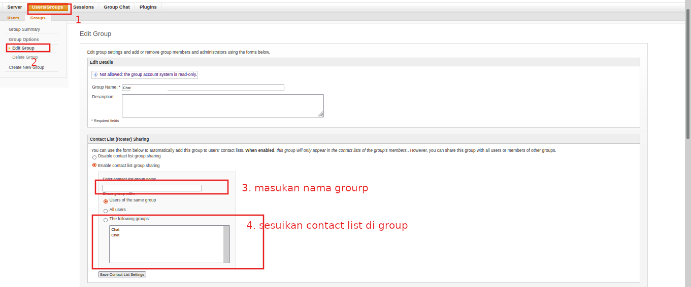 Setting Contact List di Group