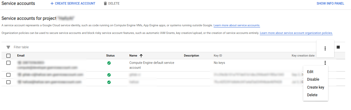 Create Key Service Account
