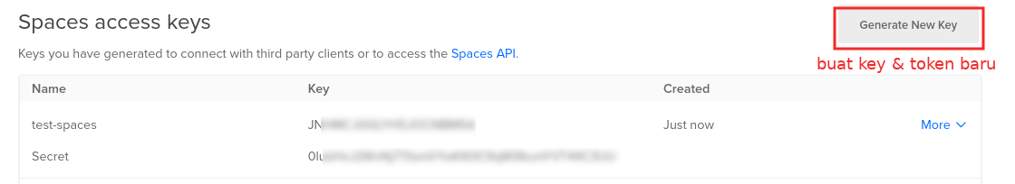 Generate Key di DO Spaces