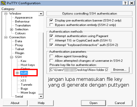 Masukan Key ke putty